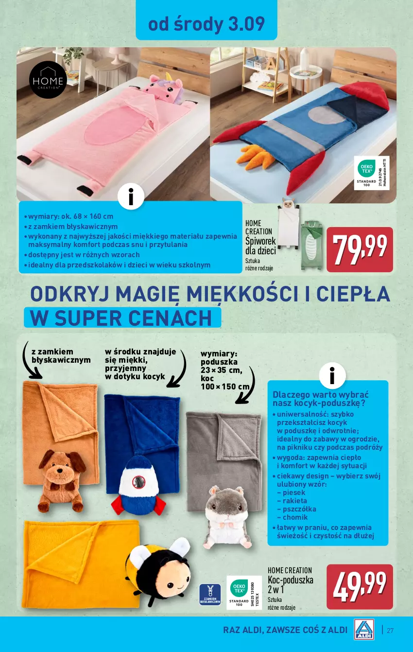 Gazetka promocyjna Aldi - Pełna oferta - ważna 01.09 do 06.09.2025 - strona 27 - produkty: Dzieci, Koc, Piwo, Poduszka, Rakieta