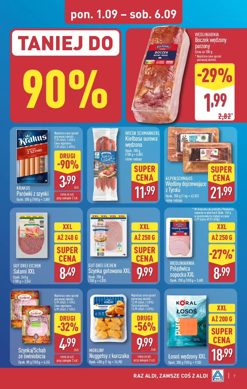 Gazetka promocyjna Aldi - Pełna oferta - ważna 01.09 do 06.09.2025 - strona 7 - produkty: BIC, Boczek, Kiełbasa, Krakus, Kurczak, Morliny, Parówki, Parówki z szynki, Polędwica, Salami, Szynka
