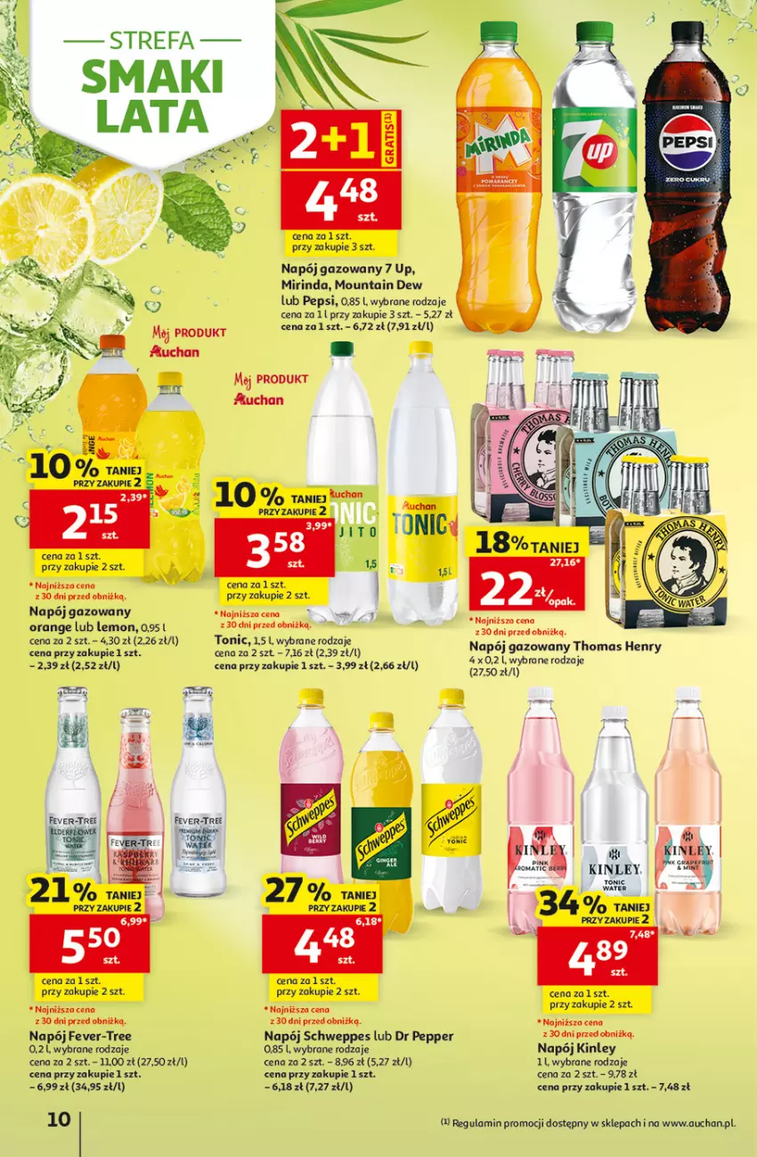 Gazetka promocyjna Auchan - Gazetka 30 Lat Hipermarket Auchan - ważna 09.07 do 15.07.2026 - strona 10 - produkty: Mirinda, Napój, Napój gazowany, Pepsi, Schweppes, Top