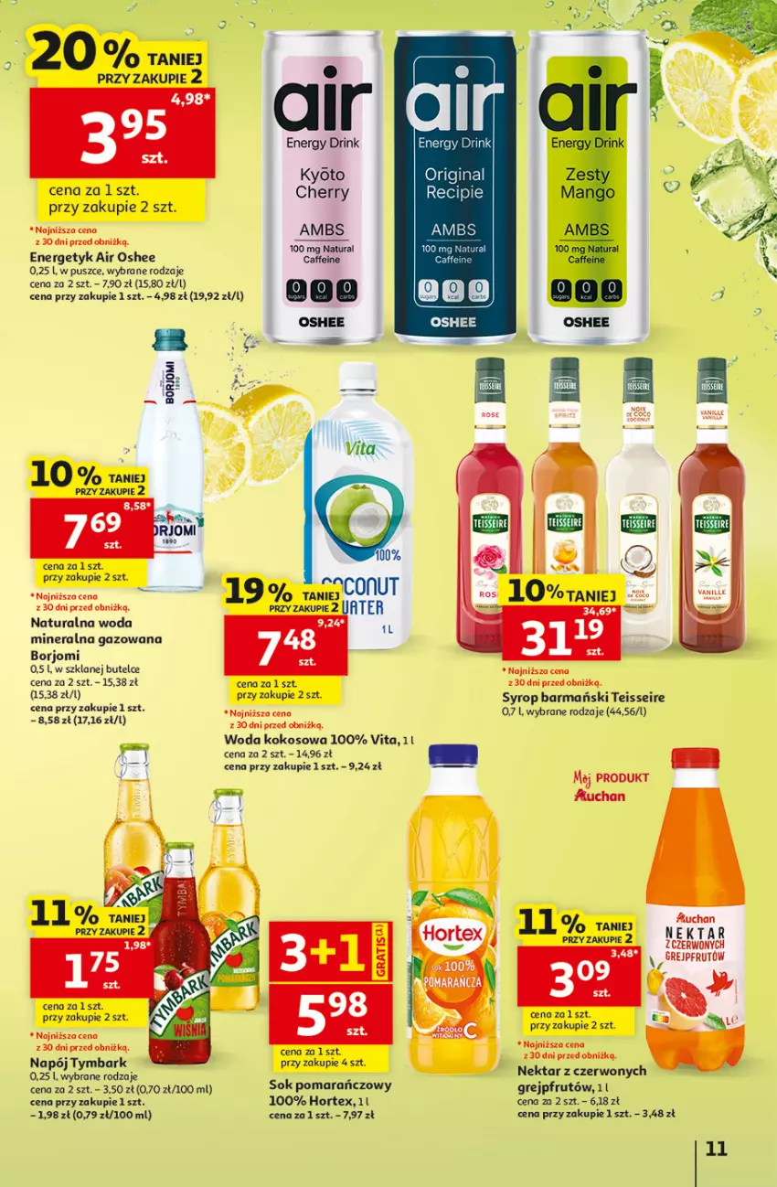Gazetka promocyjna Auchan - Gazetka 30 Lat Hipermarket Auchan - ważna 09.07 do 15.07.2026 - strona 11 - produkty: Gin, Grejpfrut, Hortex, Kokos, Mango, Napój, Nektar, Oshee, Sok, Sok pomarańczowy, Syrop, Tymbark, Woda
