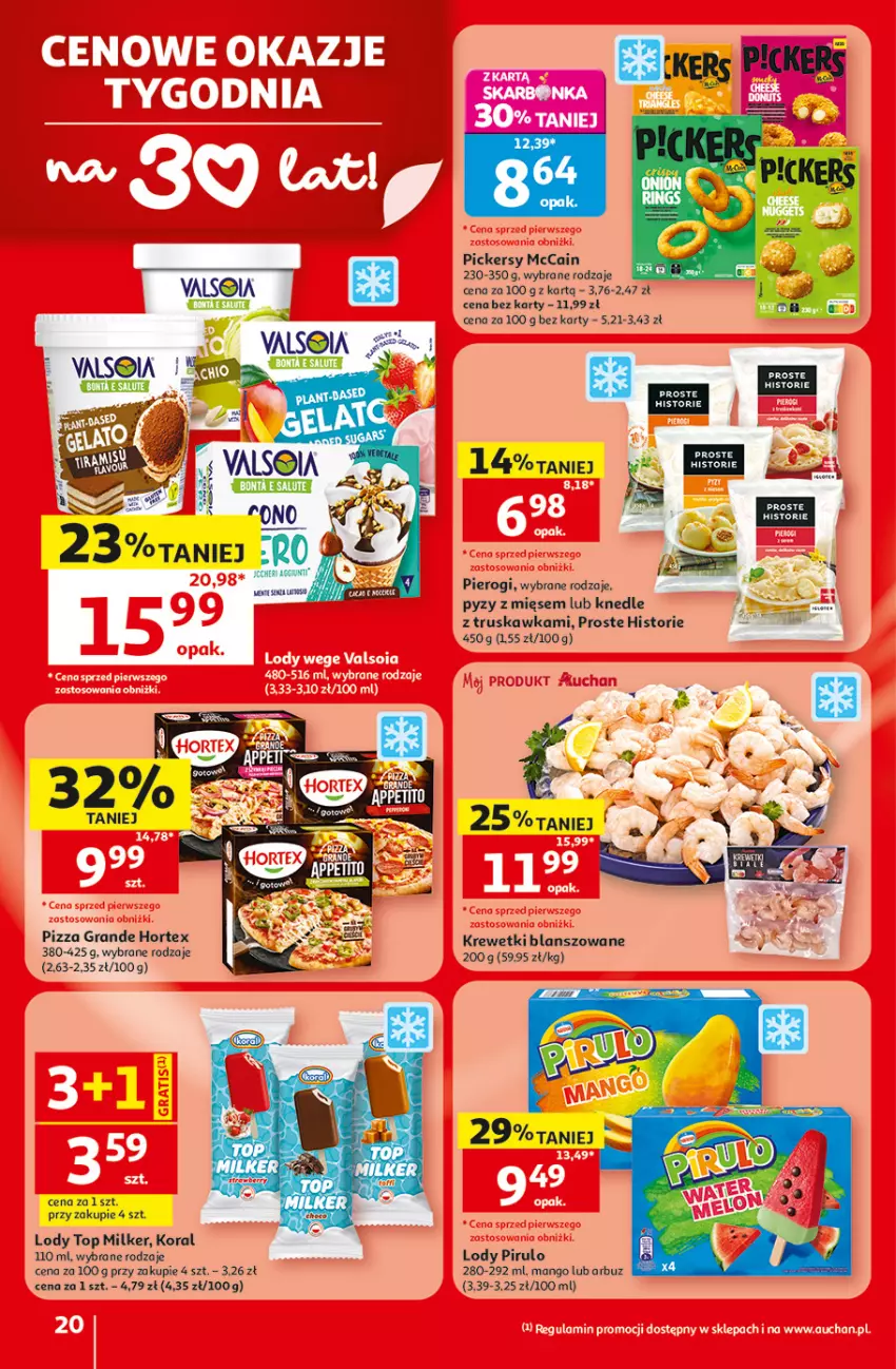 Gazetka promocyjna Auchan - Gazetka 30 Lat Hipermarket Auchan - ważna 09.07 do 15.07.2026 - strona 20 - produkty: Arbuz, Gra, Hortex, Knedle, Krewetki, Lody, Mango, McCain, Pierogi, Pizza, Top