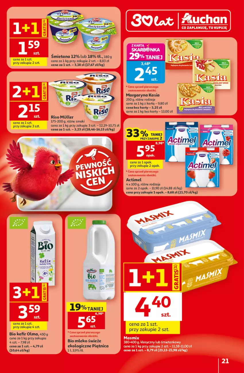 Gazetka promocyjna Auchan - Gazetka 30 Lat Hipermarket Auchan - ważna 09.07 do 15.07.2026 - strona 21 - produkty: Actimel, Kasia, Kefir, Margaryna, Mleko, Olma, Piątnica