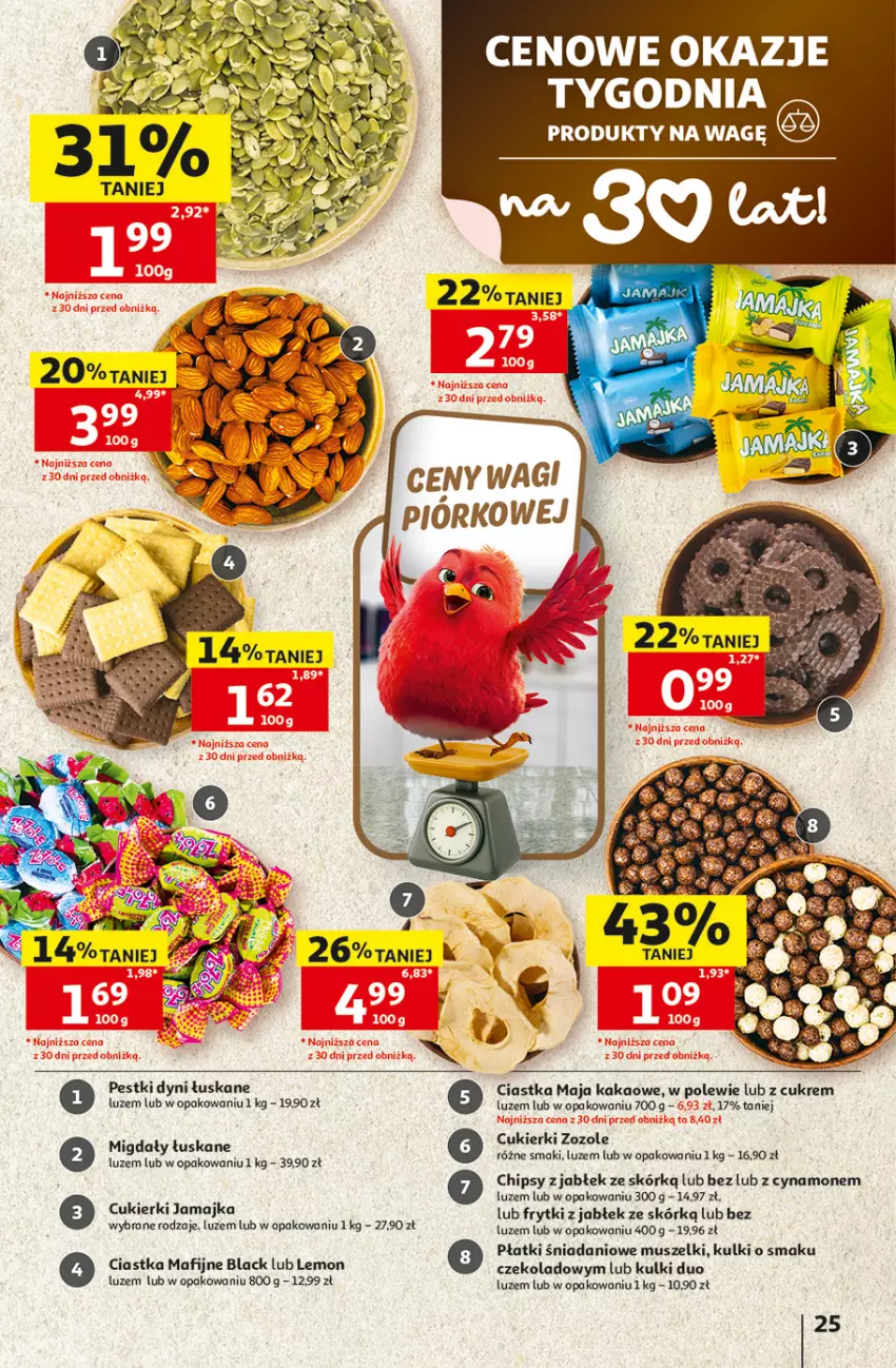 Gazetka promocyjna Auchan - Gazetka 30 Lat Hipermarket Auchan - ważna 09.07 do 15.07.2026 - strona 25 - produkty: Chipsy, Ciastka, Cukier, Cukierki, Danio, Frytki, Kakao, Lack, Mus, Pestki dyni
