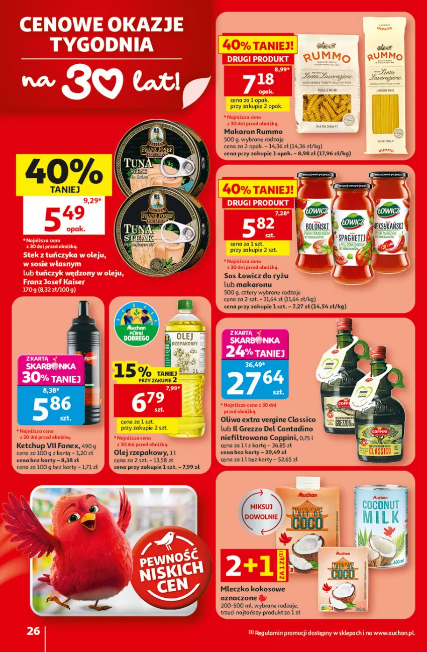 Gazetka promocyjna Auchan - Gazetka 30 Lat Hipermarket Auchan - ważna 09.07 do 15.07.2026 - strona 26 - produkty: Fa, Gin, Ketchup, Kokos, Makaron, Mleczko, Olej, Olej rzepakowy, Rum, Ryż, Sos