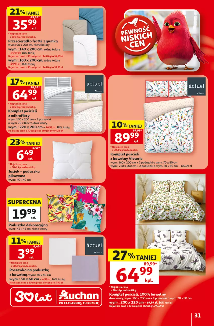 Gazetka promocyjna Auchan - Gazetka 30 Lat Hipermarket Auchan - ważna 09.07 do 15.07.2026 - strona 31 - produkty: Komplet pościeli, Poduszka, Poduszka dekoracyjna, Pościel, Poszewka, Prześcieradło
