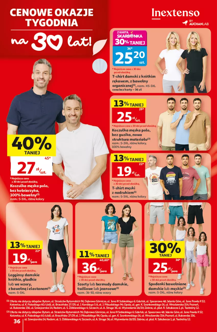 Gazetka promocyjna Auchan - Gazetka 30 Lat Hipermarket Auchan - ważna 09.07 do 15.07.2026 - strona 36 - produkty: Bermudy, Gin, Kosz, Koszulka, Legginsy, Szorty, T-shirt
