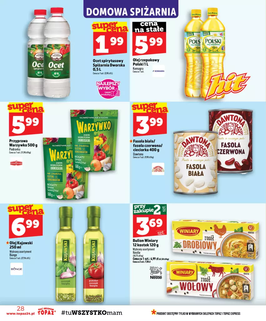 Gazetka promocyjna Topaz - Gazetka - ważna 13.08 do 19.08.2026 - strona 28 - produkty: Bazyl, Bazylia, Bulion, Czosnek, Fa, Fasola, Gra, Kujawski, Lion, Ocet, Olej, Olej rzepakowy, Panda, Stek, Top, Winiary