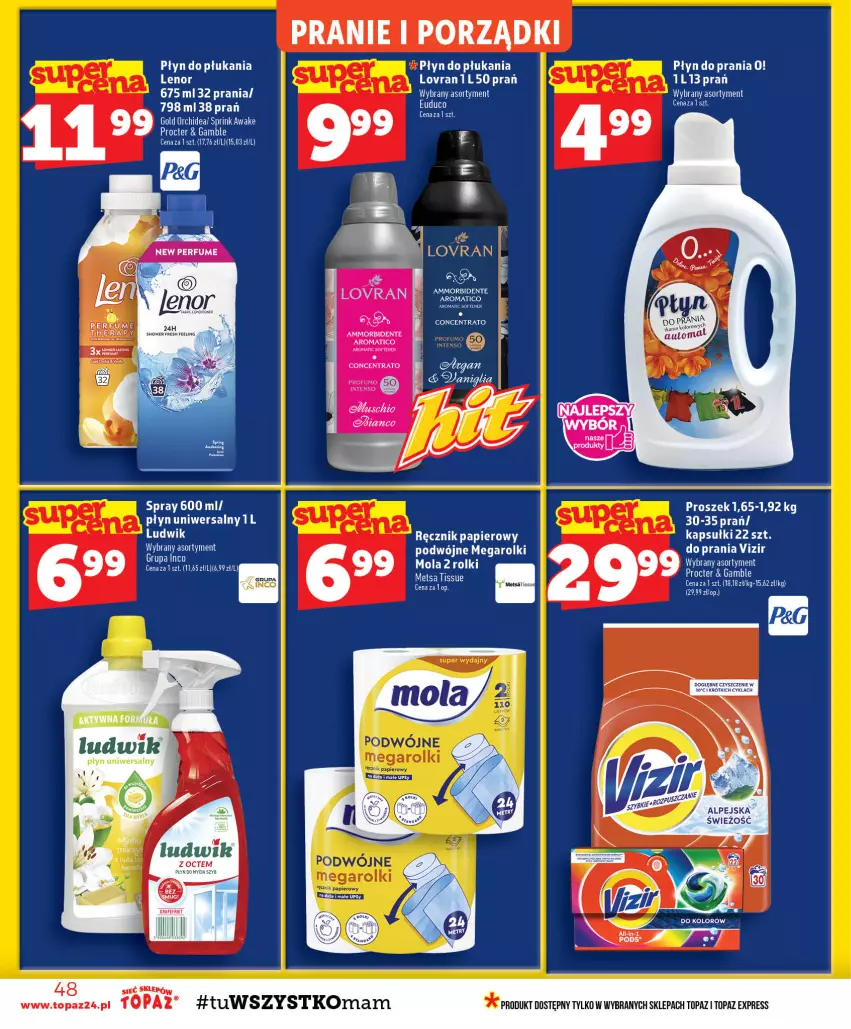 Gazetka promocyjna Topaz - Gazetka - ważna 13.08 do 19.08.2026 - strona 48 - produkty: Fa, Ludwik, Mola, Papier, Płyn do płukania, Płyn do prania, Por, Pupa, Ręcznik, Rolki, Tera, Top, Vizir