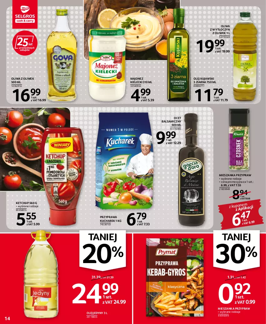 Gazetka promocyjna Selgros - Oferta spożywcza - ważna 20.10 do 02.11.2022 - strona 14 - produkty: Ketchup, Kucharek, Kujawski, Majonez, Ocet, Ocet balsamiczny, Olej, Oliwa z oliwek