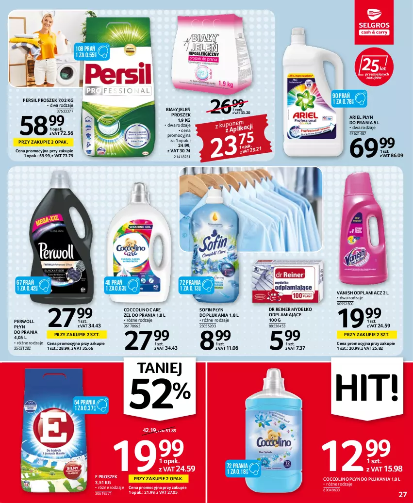 Gazetka promocyjna Selgros - Oferta spożywcza - ważna 20.10 do 02.11.2022 - strona 27 - produkty: Ariel, Biały Jeleń, Coccolino, Odplamiacz, Persil, Perwoll, Płyn do płukania, Płyn do prania, Vanish