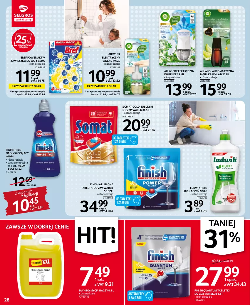 Gazetka promocyjna Selgros - Oferta spożywcza - ważna 20.10 do 02.11.2022 - strona 28 - produkty: Air Wick, Bref, Do mycia naczyń, Finish, Ludwik, Płyn do mycia, Płyn do mycia naczyń, Somat, Somat gold, Tablet, Zawieszka do wc