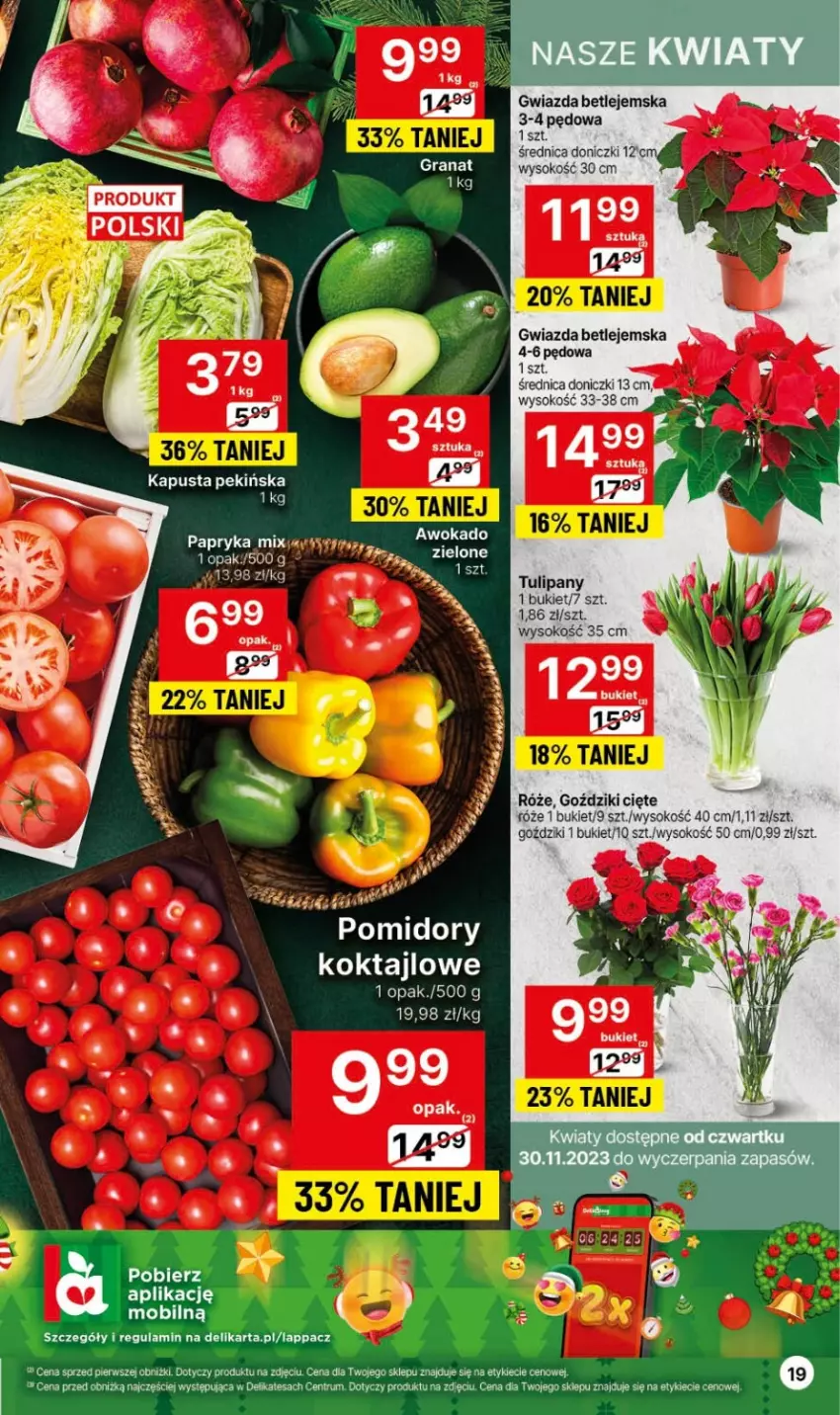 Gazetka promocyjna Delikatesy Centrum - Dyskontowe ceny w Delikatesach Centrum - ważna 30.11 do 06.12.2023 - strona 19 - produkty: Bukiet, Gwiazda, Mobil, Papryka, Pomidory, Rum, Sok, Sos, Tulipan