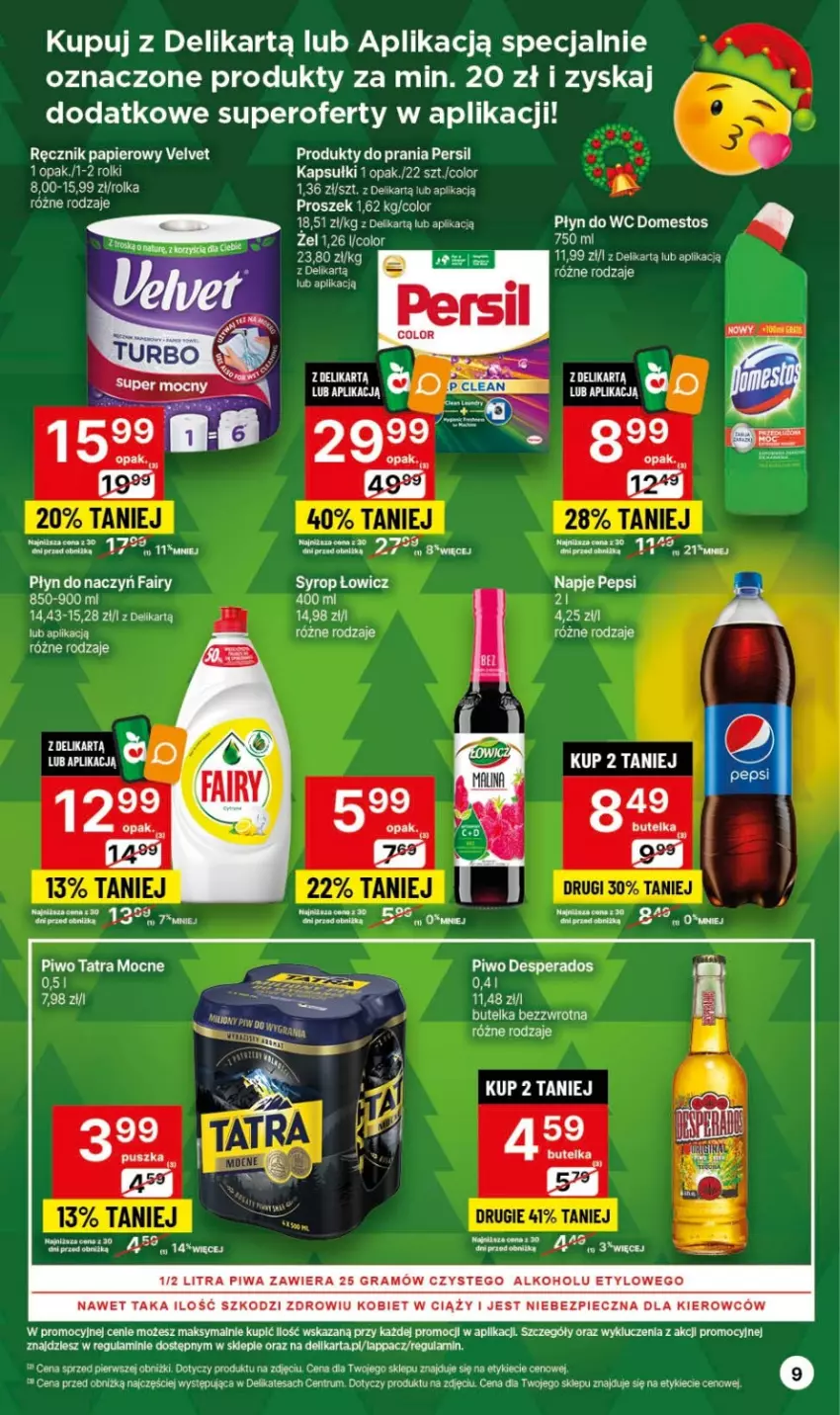 Gazetka promocyjna Delikatesy Centrum - Dyskontowe ceny w Delikatesach Centrum - ważna 30.11 do 06.12.2023 - strona 9 - produkty: Dell, Domestos, Fa, Fairy, Gra, Mentos, Papier, Persil, Piec, Piwa, Piwo, Płyn do wc, Ręcznik, Rum, Syrop, Tatra, Velvet