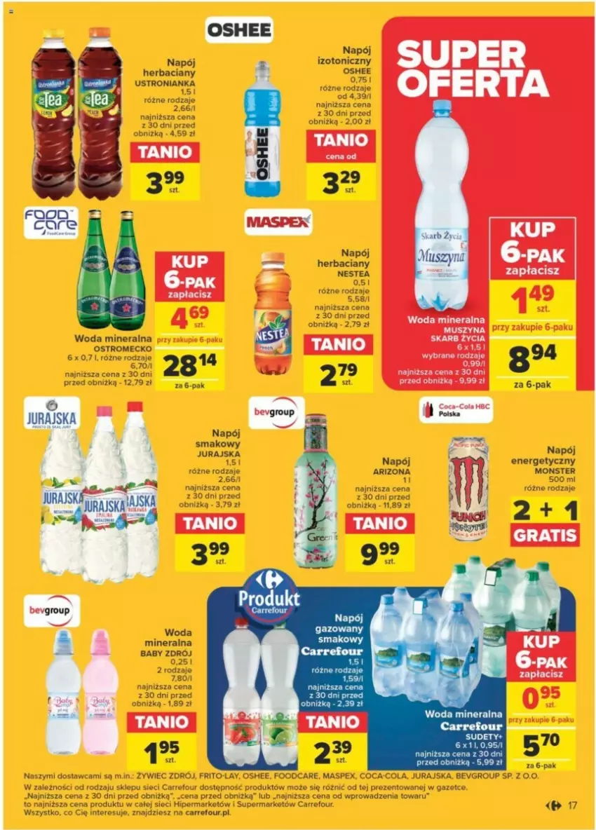 Gazetka promocyjna Carrefour - ważna 23.01 do 03.02.2024 - strona 11 - produkty: Coca-Cola, Mus, Napój, Napój energetyczny, Nestea, Oshee, Szyna, Woda, Woda mineralna