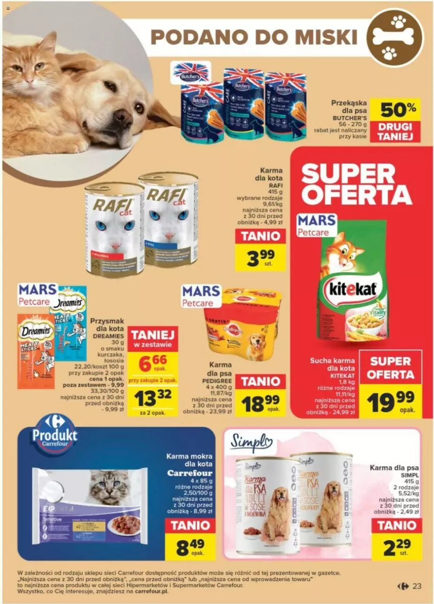 Gazetka promocyjna Carrefour - ważna 23.01 do 03.02.2024 - strona 18 - produkty: Butcher's, Kosz, Kurczak, Pedigree, Przysmak dla kota, Sos