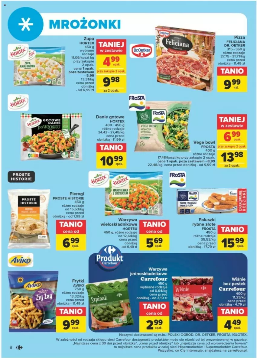 Gazetka promocyjna Carrefour - ważna 23.01 do 03.02.2024 - strona 2 - produkty: Danie gotowe, Dr. Oetker, Feliciana, Frosta, Frytki, Hortex, Kosz, O nas, Ogród, Paluszki rybne, Pierogi, Pizza, Stek, Warzywa, Zupa