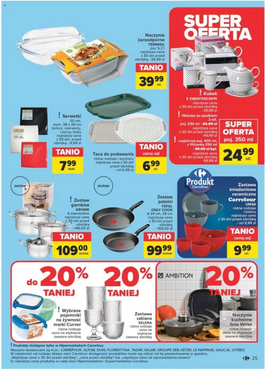 Gazetka promocyjna Carrefour - ważna 23.01 do 03.02.2024 - strona 20 - produkty: Danio, Fa, LANA, Naczynie żaroodporne, Pojemnik, Por, Ser, Serwetki, Taca, Tefal, Zaparzacz