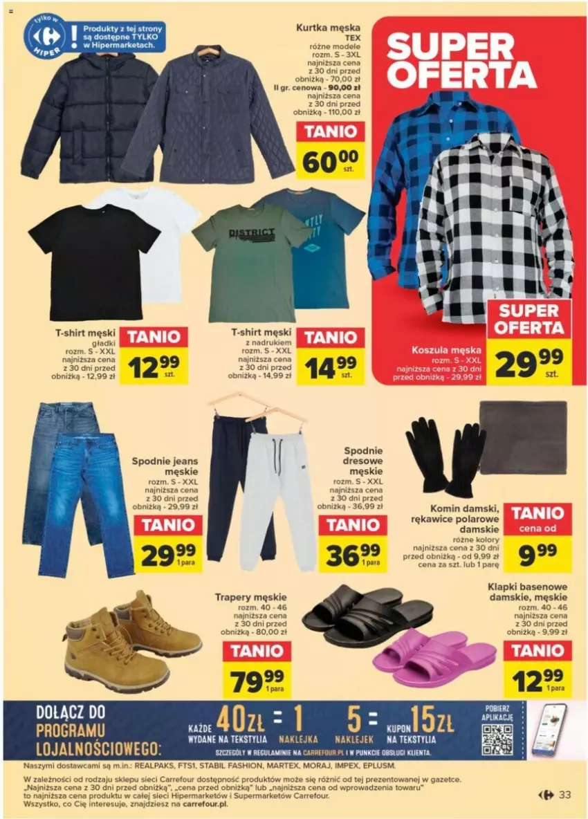 Gazetka promocyjna Carrefour - ważna 23.01 do 03.02.2024 - strona 29 - produkty: Dres, Fa, Klapki, Klej, Kurtka, Rękawice, Spodnie, Spodnie jeans, T-shirt