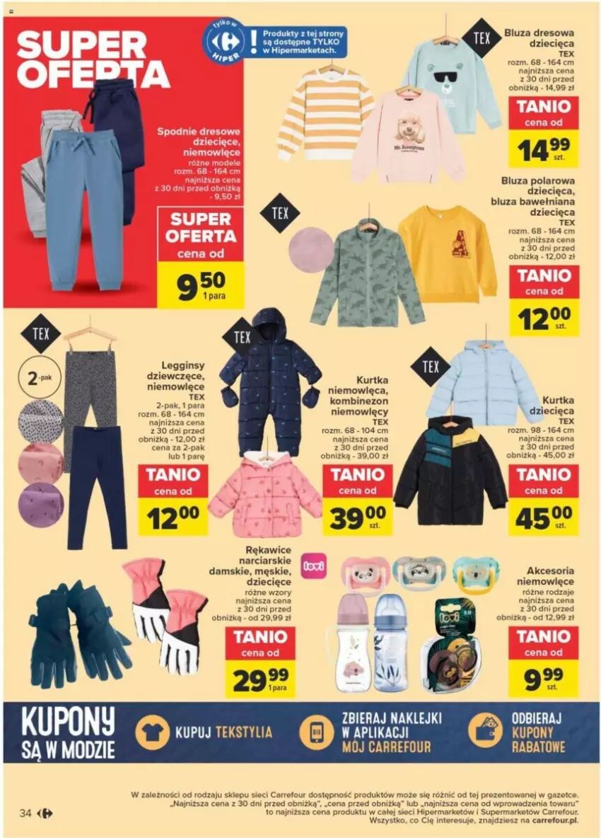 Gazetka promocyjna Carrefour - ważna 23.01 do 03.02.2024 - strona 30 - produkty: Bluza, Bluza dresowa, Bluza polarowa, Dres, Dzieci, Gin, Klej, Kombinezon, Kurtka, Legginsy, Rękawice