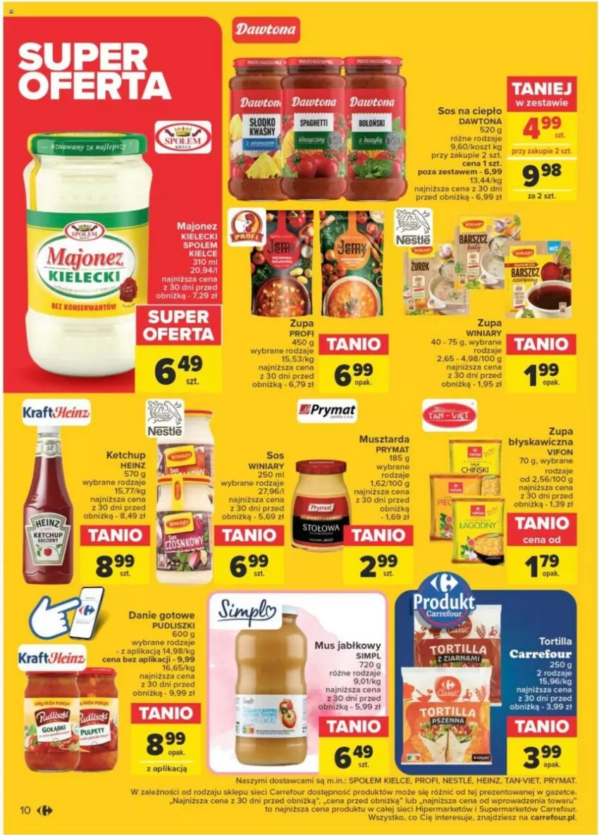 Gazetka promocyjna Carrefour - ważna 23.01 do 03.02.2024 - strona 4 - produkty: Danie gotowe, Dawtona, Heinz, Ketchup, Kosz, Majonez, Prymat, Pudliszki, Sos, Winiary, Zupa