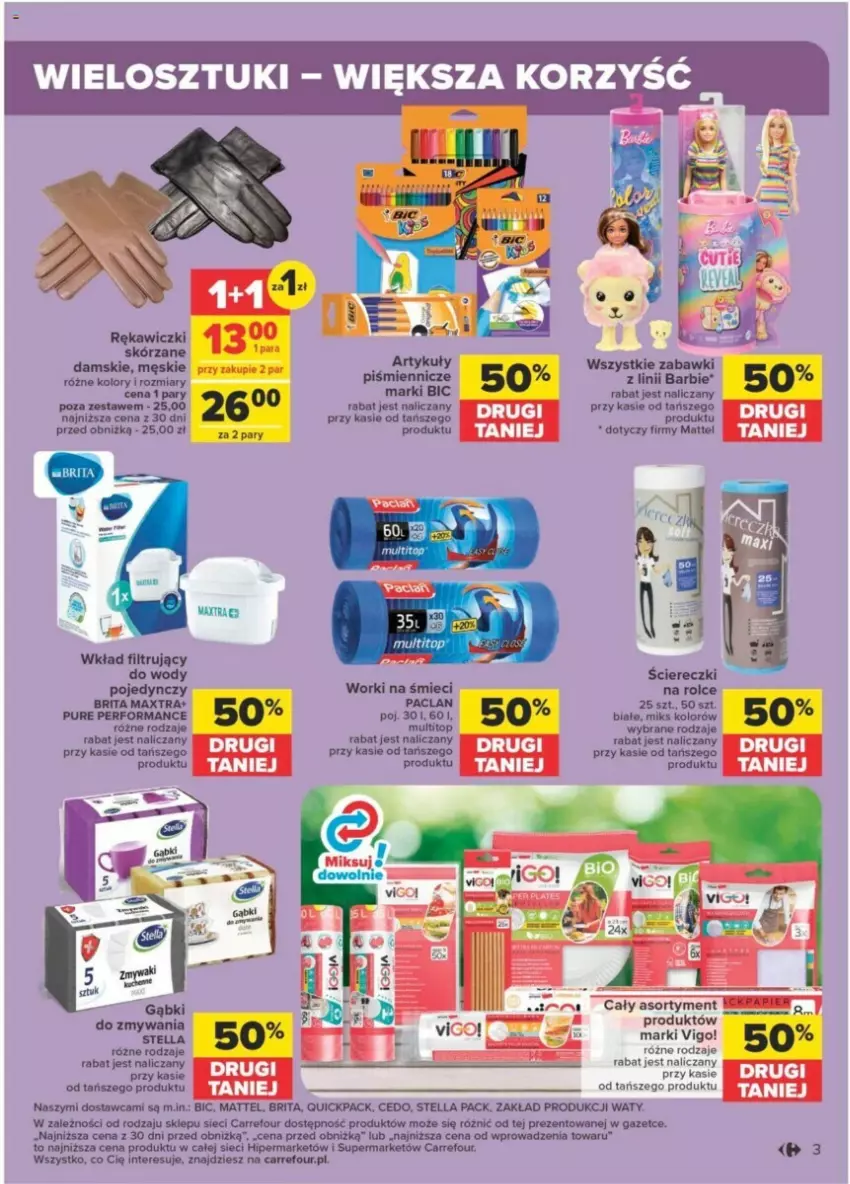 Gazetka promocyjna Carrefour - ważna 23.01 do 03.02.2024 - strona 42 - produkty: Barbie, BIC, Brit, Brita, Brita Maxtra, Mattel, Pur, Top, Wkład filtrujący, Worki na śmiec, Worki na śmieci