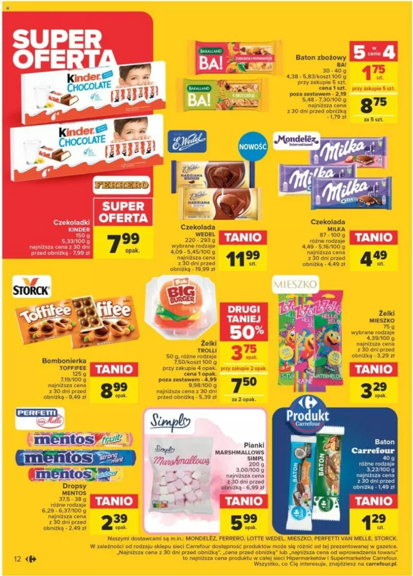 Gazetka promocyjna Carrefour - ważna 23.01 do 03.02.2024 - strona 6 - produkty: Ba!, Baton, Czekolada, Ferrero, Kosz, Mars, Marshmallows, Mentos, Milka, Toffifee