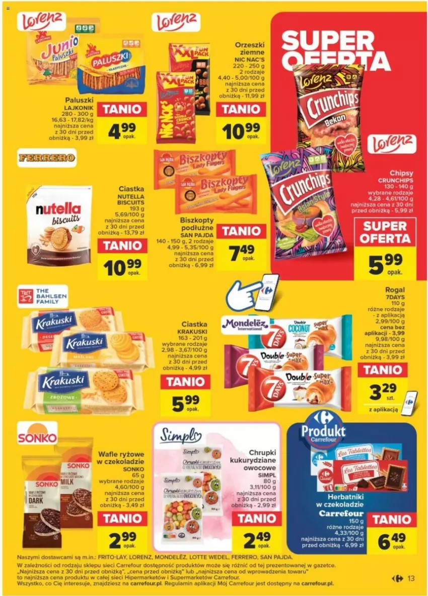 Gazetka promocyjna Carrefour - ważna 23.01 do 03.02.2024 - strona 7 - produkty: Biszkopty, Chrupki, Ciastka, Fa, Ferrero, Herbatniki, Krakus, Krakuski, Lajkonik, Lorenz, Nutella, Orzeszki, Orzeszki ziemne, Rogal, Ryż, Sonko, Wafle