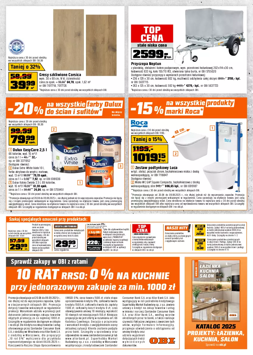 Gazetka promocyjna Obi - Gazetka OBI - ważna 20.08 do 09.09.2025 - strona 16 - produkty: Drzwi, Dulux, Fa, Farba akrylowa, Gra, Gres, Hobby, Kosz, Kuchnia, Meble, Miska, Por, Sok, Sprzedawcy, Top