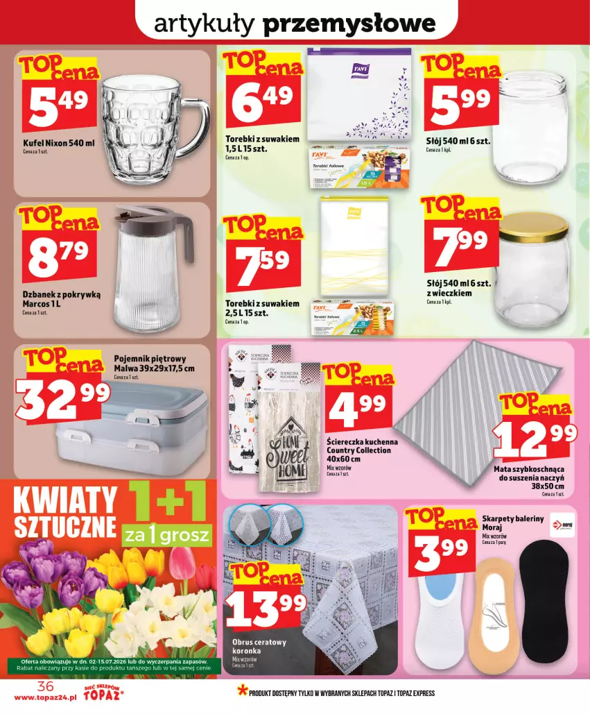 Gazetka promocyjna Topaz - Gazetka - ważna 09.07 do 15.07.2026 - strona 36 - produkty: Baleriny, Dzbanek, Karp, Obrus, Pojemnik, Top
