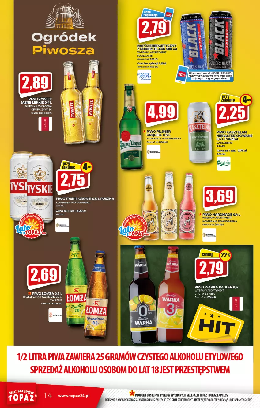 Gazetka promocyjna Topaz - Gazetka - ważna 05.08 do 11.08.2021 - strona 14 - produkty: Gra, Ogród, Piwa, Piwo, Pur, Radler, Sok, Top, Tyskie, Warka