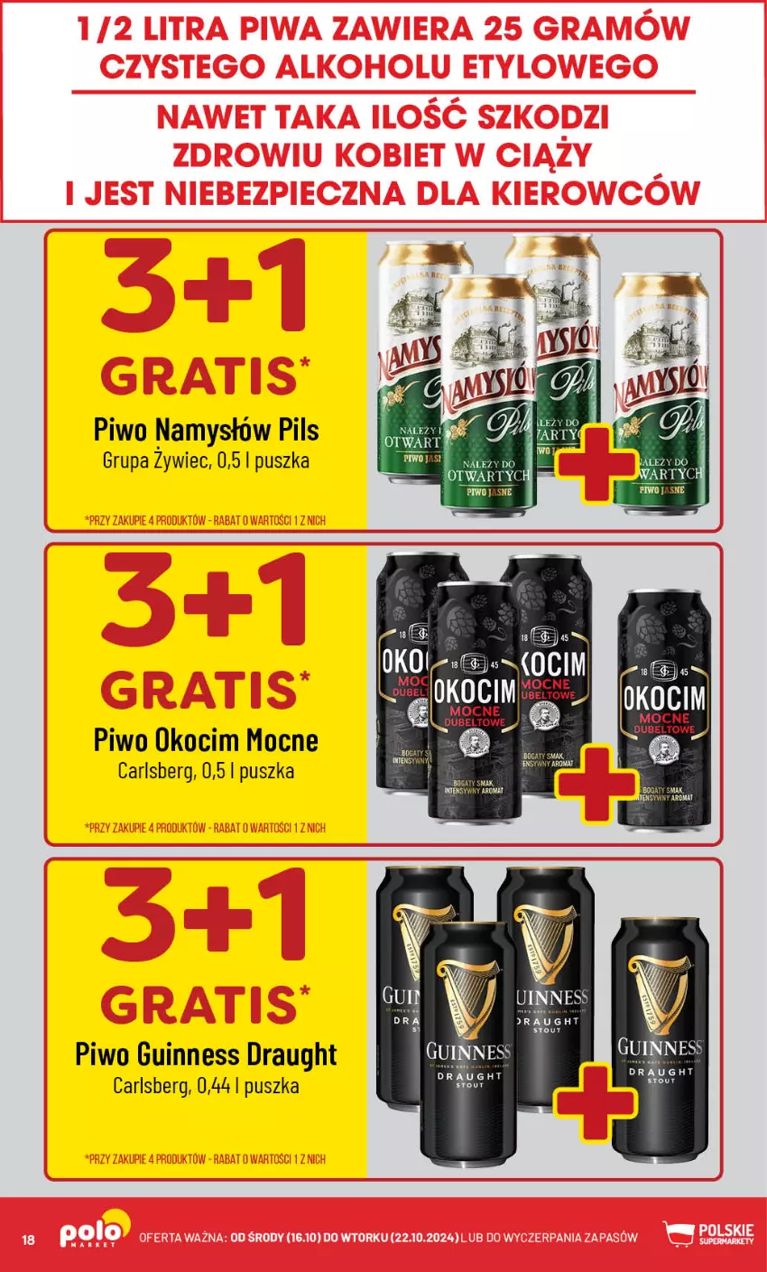 Gazetka promocyjna PoloMarket - Gazetka pomocyjna - ważna 16.10 do 22.10.2024 - strona 18 - produkty: Carlsberg, Koc, Namysłów, Okocim, Piwo