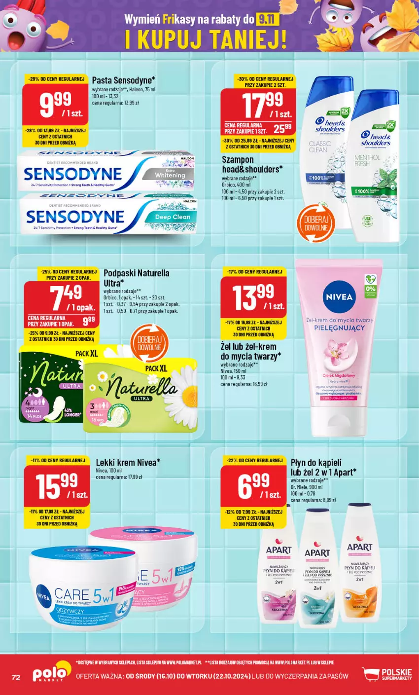 Gazetka promocyjna PoloMarket - Gazetka pomocyjna - ważna 16.10 do 22.10.2024 - strona 72 - produkty: BIC, Krem do twarzy, Leon, Naturell, Naturella, Nivea, Płyn do kąpieli, Podpaski, Sensodyne