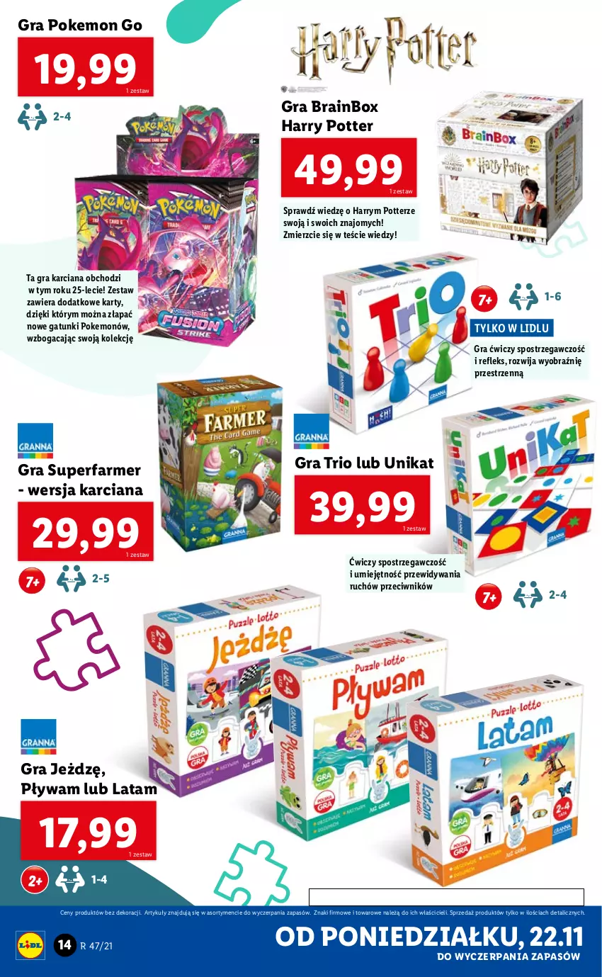 Gazetka promocyjna Lidl - GAZETKA - ważna 22.11 do 28.11.2021 - strona 14 - produkty: Dywan, Fa, Gra, Harry Potter, SuperFarmer