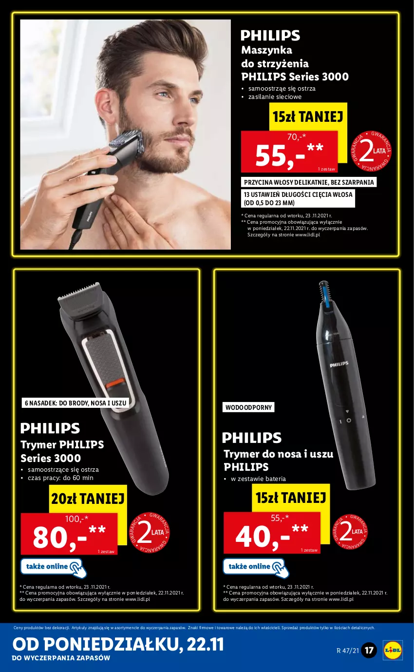 Gazetka promocyjna Lidl - GAZETKA - ważna 22.11 do 28.11.2021 - strona 17 - produkty: Bateria, Maszynka, Philips, Por, Ser, Silan, Szynka