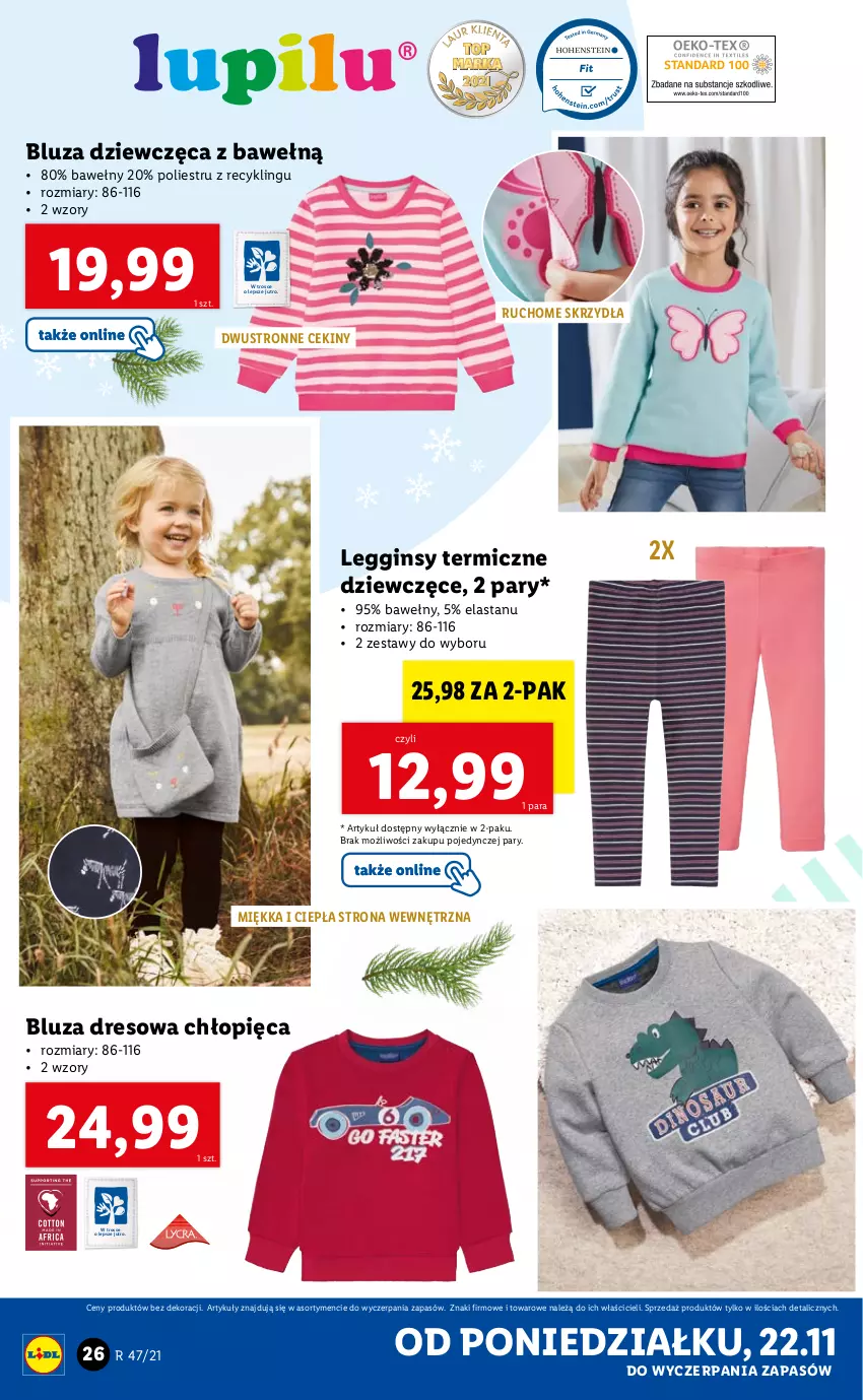 Gazetka promocyjna Lidl - GAZETKA - ważna 22.11 do 28.11.2021 - strona 26 - produkty: Bluza, Bluza dresowa, Dres, Gin, Legginsy