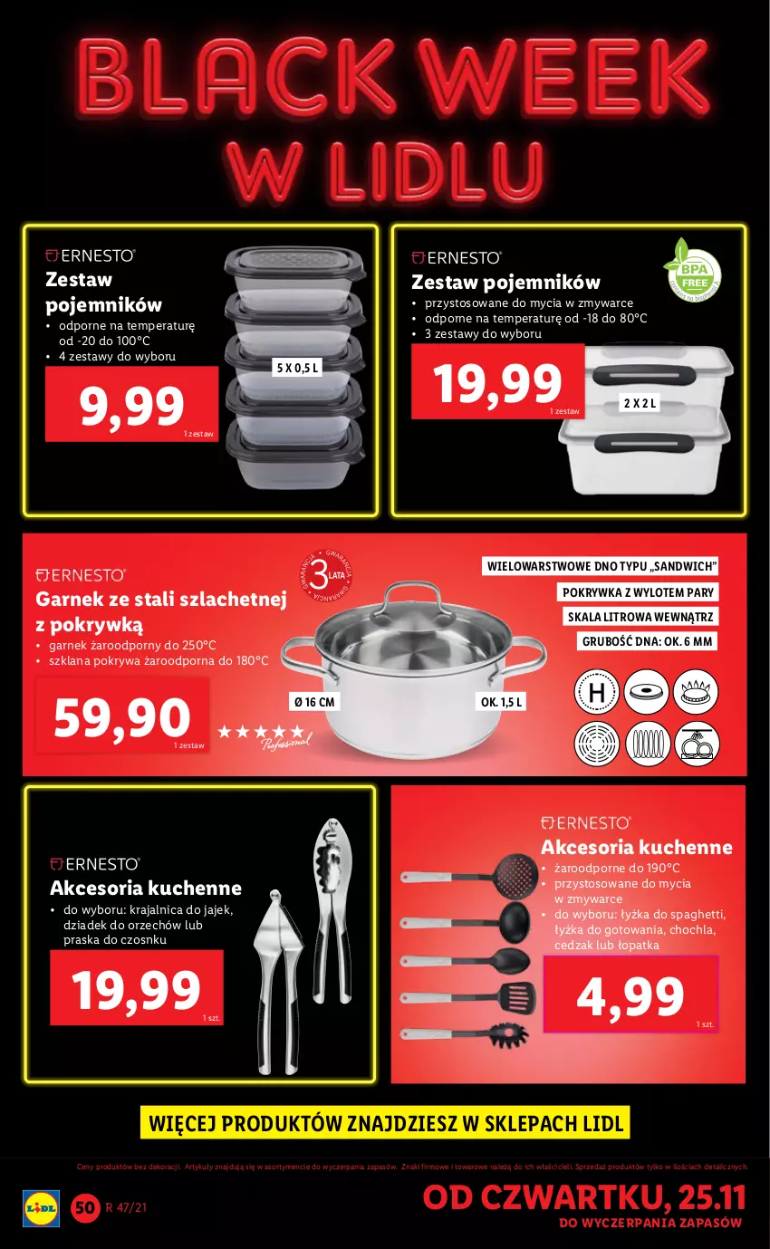 Gazetka promocyjna Lidl - GAZETKA - ważna 22.11 do 28.11.2021 - strona 50 - produkty: Cedzak, Dziadek do orzechów, Garnek, LANA, Pojemnik, Pokrywa, Por, Praska, Spaghetti