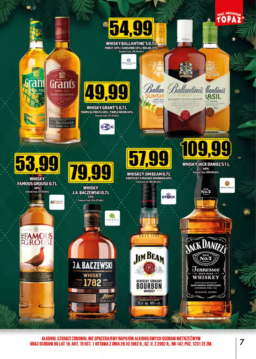 Gazetka promocyjna Topaz - Gazetka - ważna 02.12 do 31.12.2024 - strona 7 - produkty: Ballantine's, Bourbon, Fa, Jack Daniel's, Mus, Stock, Top, Tropical, Whiskey, Whisky