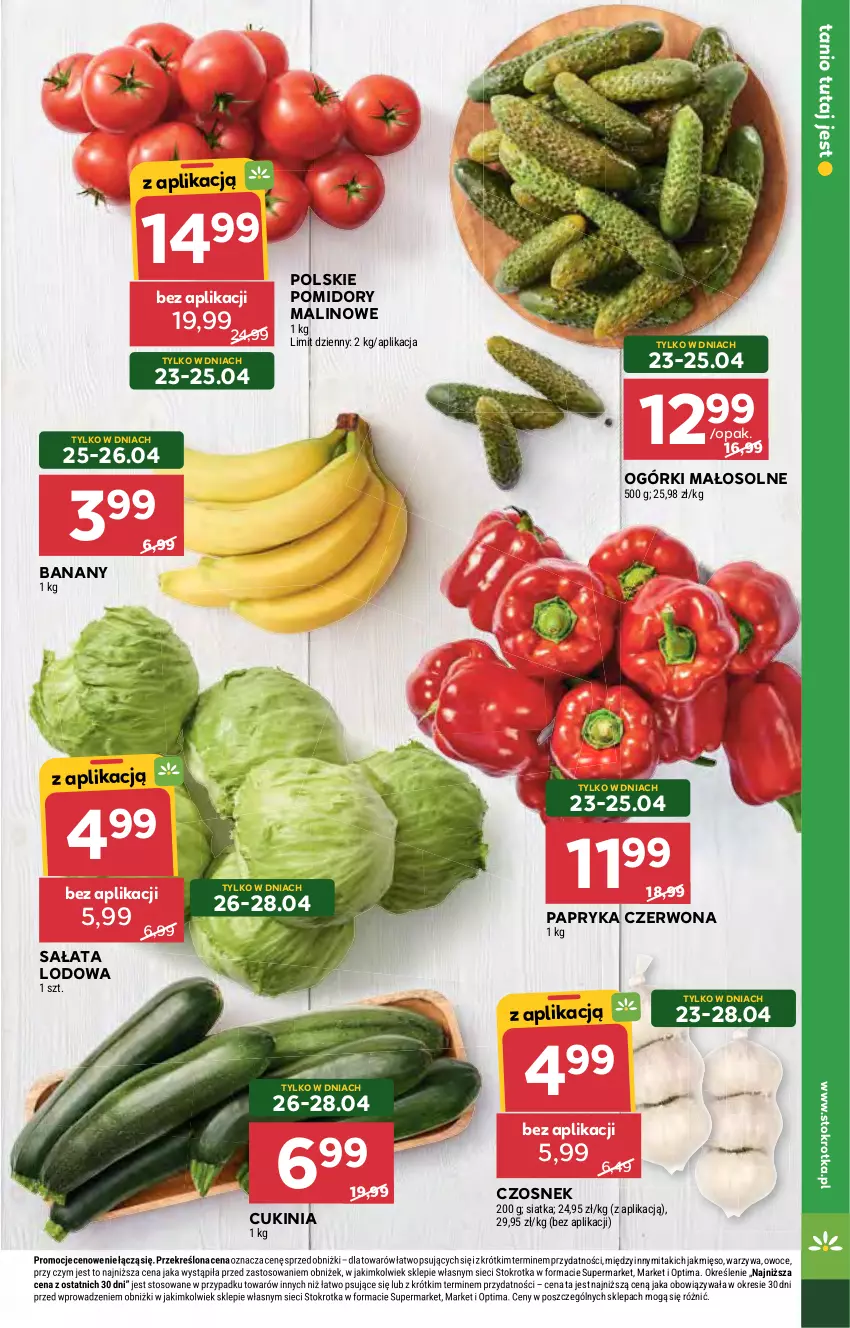 Gazetka promocyjna Stokrotka - Supermarket - ważna 23.04 do 28.04.2026 - strona 11 - produkty: Banany, Czosnek, Mięso, Optima, Owoce, Papryka, Papryka czerwona, Pomidory, Sałat, Sałata lodowa, Siatka, Warzywa