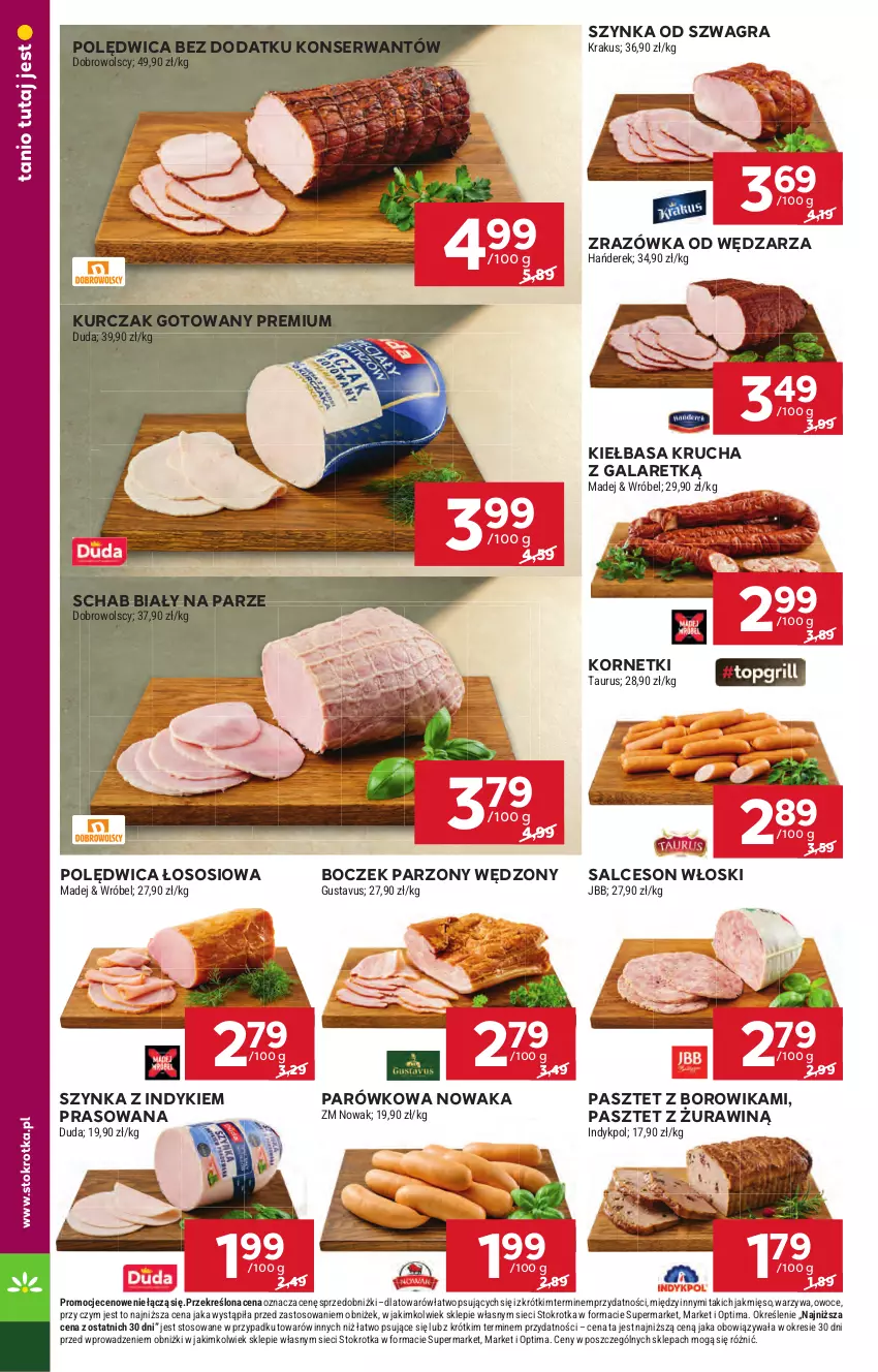 Gazetka promocyjna Stokrotka - Supermarket - ważna 23.04 do 28.04.2026 - strona 20 - produkty: Boczek, Duda, Gala, Gra, Kiełbasa, Kiełbasa krucha, Krakus, Kurczak, Kurczak gotowany, Mięso, NOWAK, Optima, Owoce, Pasztet, Polędwica, Salceson, Ser, Sos, Szynka, Warzywa