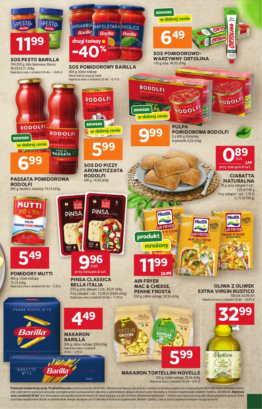 Gazetka promocyjna Stokrotka - Supermarket - ważna 23.04 do 28.04.2026 - strona 55 - produkty: Barilla, Bell, Bella, Ciabatta, Frosta, Gin, Makaron, Mięso, Odol, Oliwa z oliwek, Optima, Owoce, Penne, Pesto, Pomidory, Pulpa pomidorowa, Rust, Sos, Sos do pizzy, Sos pomidorowy, Warzywa