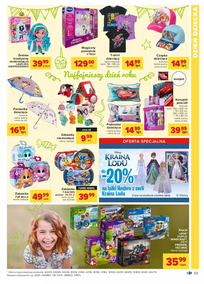 Gazetka promocyjna Carrefour - Gazetka Carrefour - ważna 17.05 do 29.05.2021 - strona 33 - produkty: Acer, BIC, Czapka, Disney, Dzieci, Fa, Fur Balls, Hasbro, Klocki, Komplet pościeli, LEGO, Minecraft, Pamiętnik, Parasol, Poduszka, Pościel, Ser, T-shirt, Zabawka