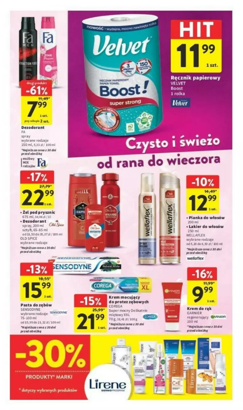 Gazetka promocyjna Intermarche - ważna 07.09 do 13.09.2023 - strona 26 - produkty: Corega, Dezodorant, Fa, Krem do rąk, Lakier, Lakier do włosów, Old Spice, Pasta do zębów, Pianka do włosów, Wella