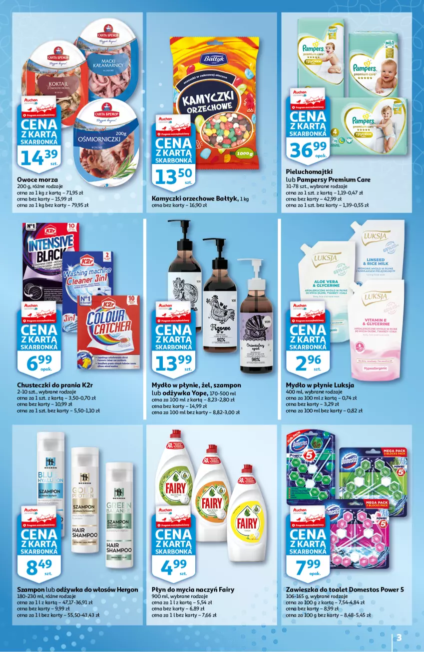 Gazetka promocyjna Auchan - Skarbonka #18 - ważna 06.05 do 13.05.2021 - strona 3 - produkty: Chusteczki, Chusteczki do prania, Do mycia naczyń, Domestos, Fa, Fairy, Gra, K2, LG, Luksja, Majtki, Mop, Mydło, Mydło w płynie, Odżywka, Pampers, Pieluchomajtki, Płyn do mycia, Płyn do mycia naczyń, Szampon, Yope