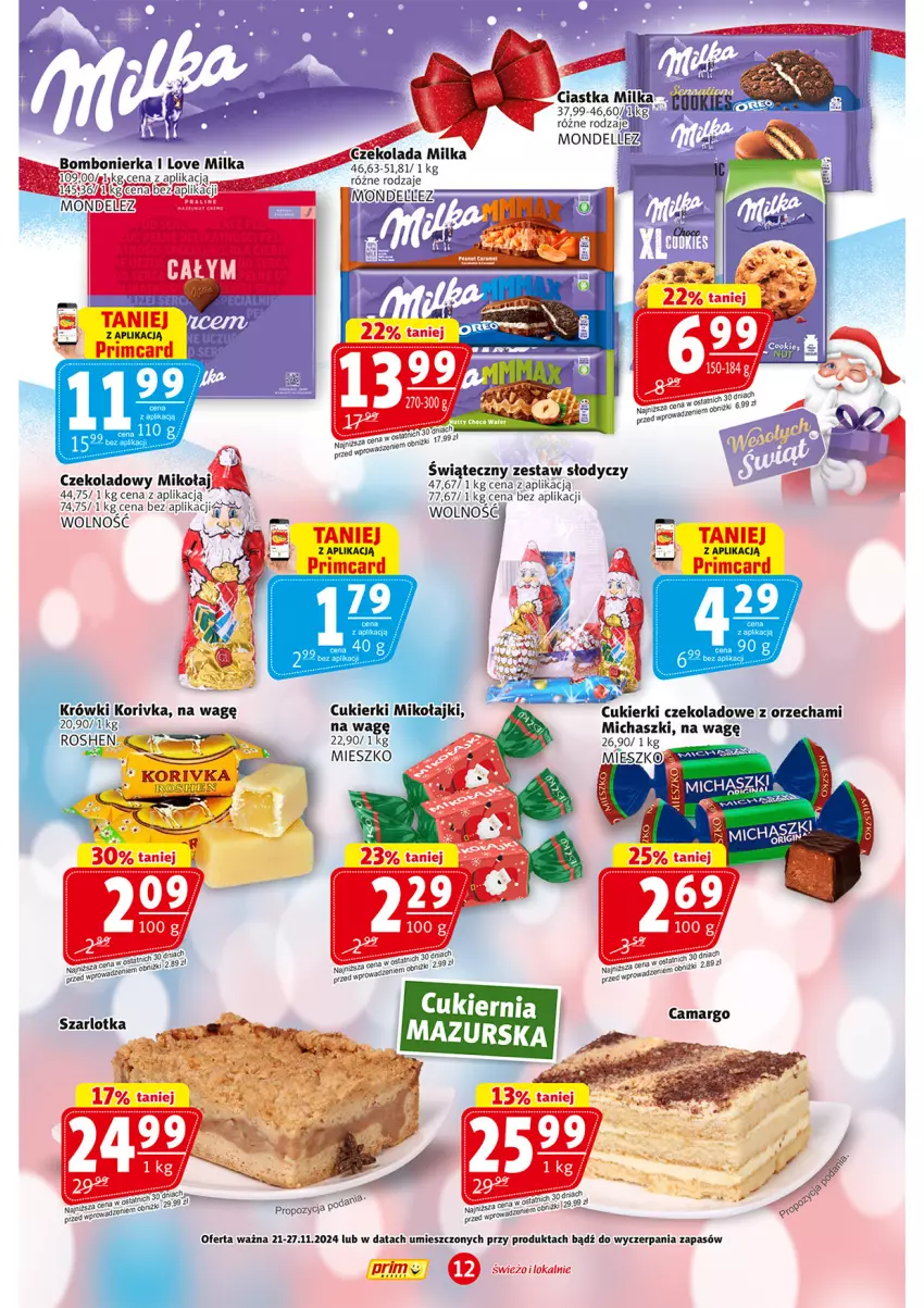 Gazetka promocyjna Prim Market - ważna 21.11 do 27.11.2024 - strona 12 - produkty: Ciastka, Cukier, Cukierki, Cukierki czekoladowe, Czekolada, Dell, Fa, Milka