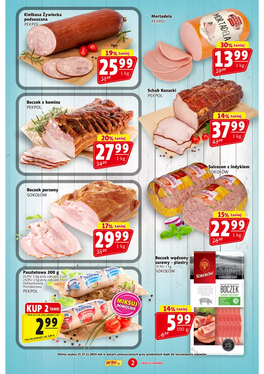 Gazetka promocyjna Prim Market - ważna 21.11 do 27.11.2024 - strona 2 - produkty: Boczek, Kiełbasa, Pasztet, Pekpol, Salceson, Sok, Sokołów