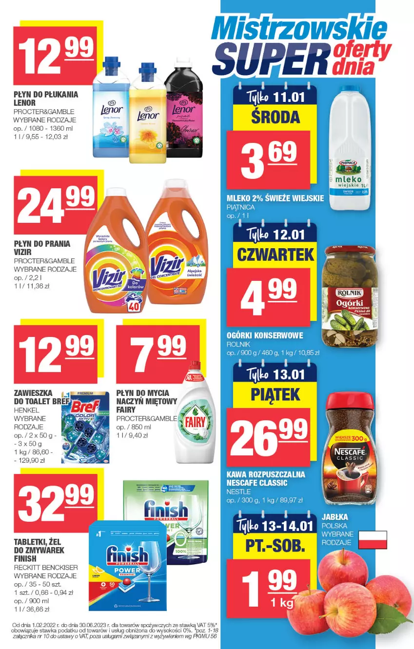 Gazetka promocyjna Spar - EuroSpar - ważna 01.01 do 11.01.2023 - strona 13 - produkty: Fa, Fairy, Finish, Kawa, Kawa rozpuszczalna, Lenor, Mleko, Ogórki konserwowe, Piątnica, Płyn do mycia, Płyn do płukania, Płyn do prania, Rolnik, Ser, Sok, Tablet, Tera, Vizir