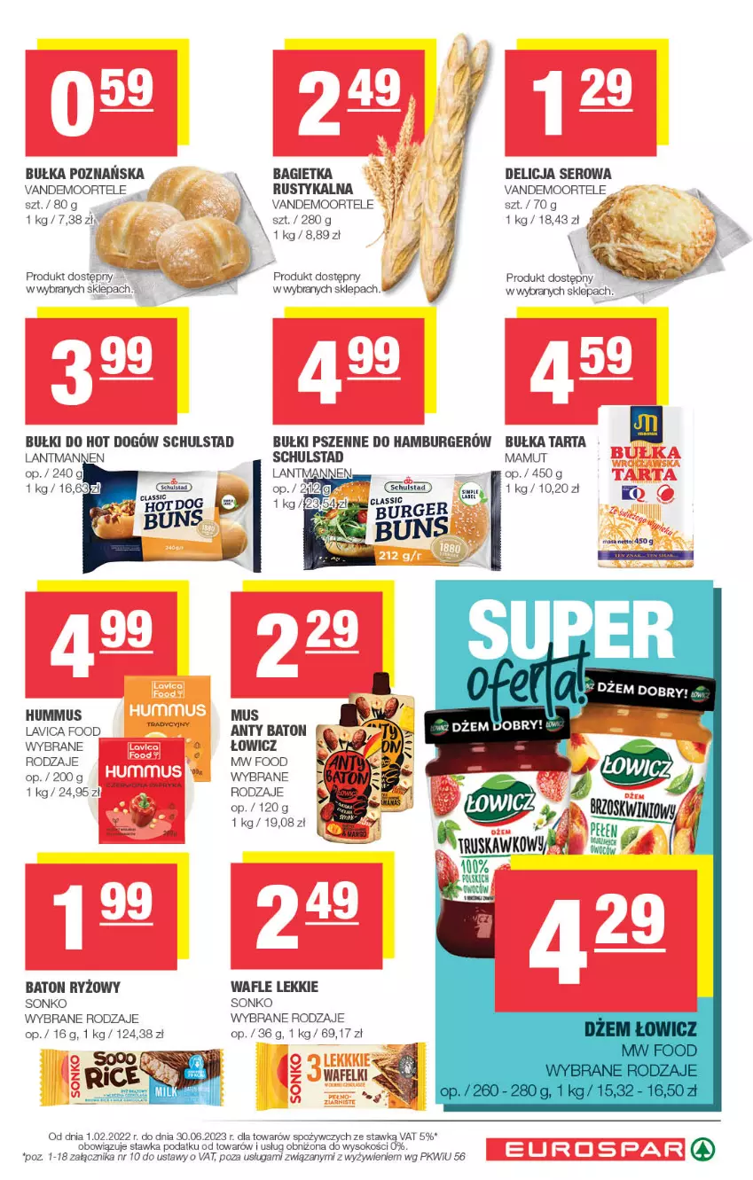 Gazetka promocyjna Spar - EuroSpar - ważna 01.01 do 11.01.2023 - strona 3 - produkty: Bagietka, Baton, Bułka, Bułka tarta, Bułki do hot dogów, Burger, Delicja serowa, Dżem, Hamburger, Hot dog, Hummus, Mus, Rust, Ryż, Ser, Sok, Sonko, Tarta, Wafle