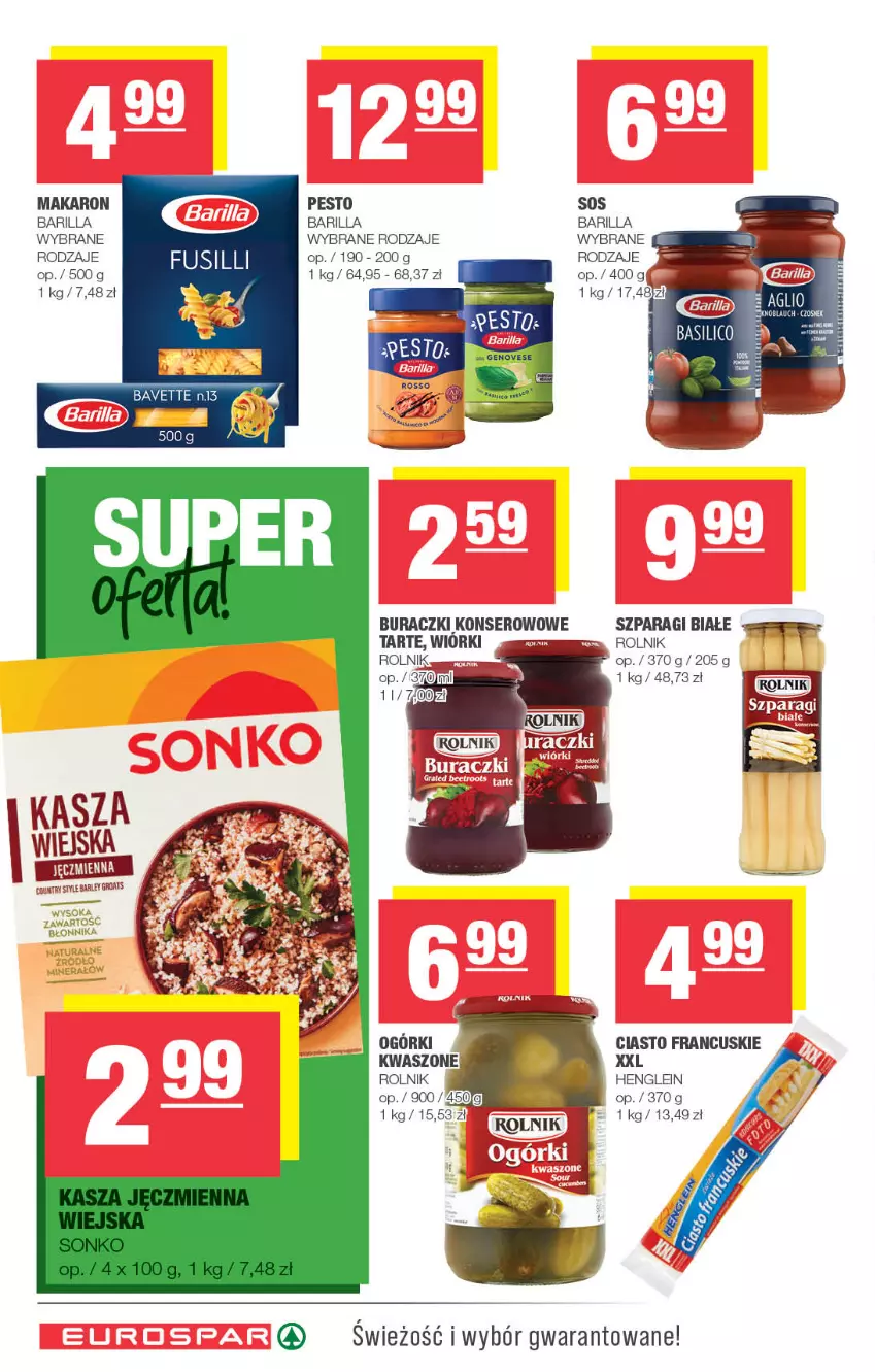 Gazetka promocyjna Spar - EuroSpar - ważna 01.01 do 11.01.2023 - strona 8 - produkty: Barilla, Buraczki, Ciasto francuskie, Makaron, Pesto, Rolnik, Ser