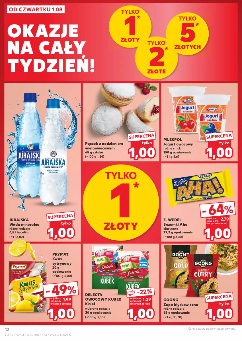 Gazetka promocyjna Kaufland - Gazetka tygodnia - ważna 01.08 do 07.08.2024 - strona 12 - produkty: Delecta, E. Wedel, Jogurt, Jogurt owocowy, Kisiel, Kubek, Kwas cytrynowy, Pączek, Prymat, Sezam, Woda, Woda mineralna, Zupa