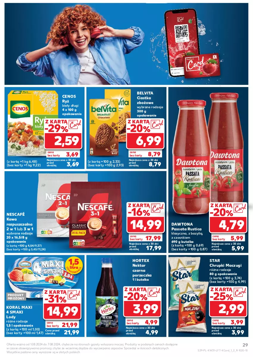 Gazetka promocyjna Kaufland - Gazetka tygodnia - ważna 01.08 do 07.08.2024 - strona 29 - produkty: Bazyl, BelVita, Cenos, Chrupki, Ciastka, Dawtona, Hortex, Kawa, Kawa rozpuszczalna, Lody, Nektar, Nescafé, Por, Rust, Ryż, Ryż biały, Vita C